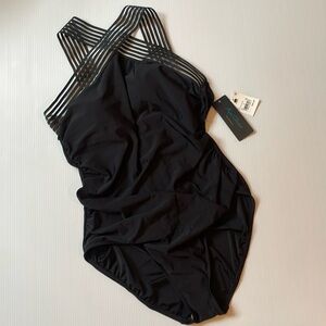 Aqua green black one piece swimming suit size large